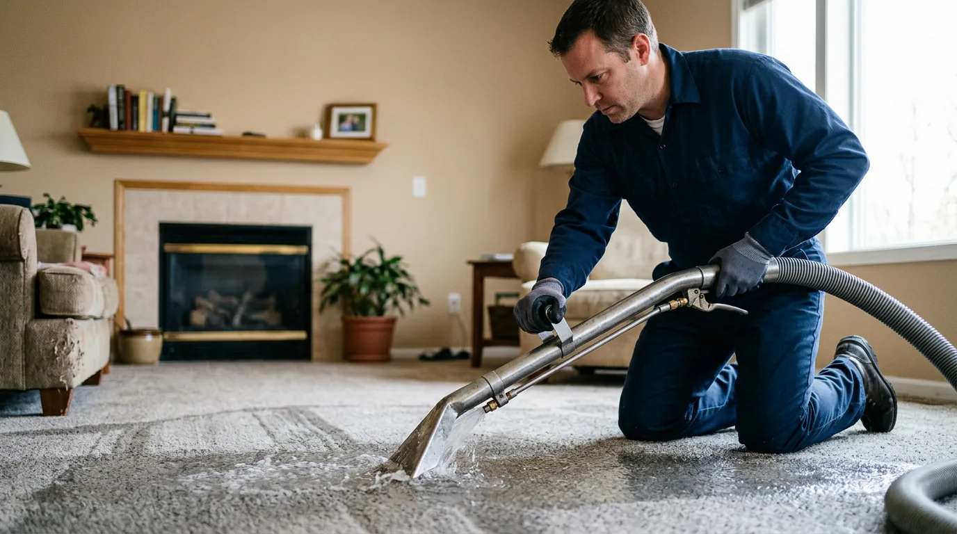 Water damage restoration technician working near Harrogate, TN